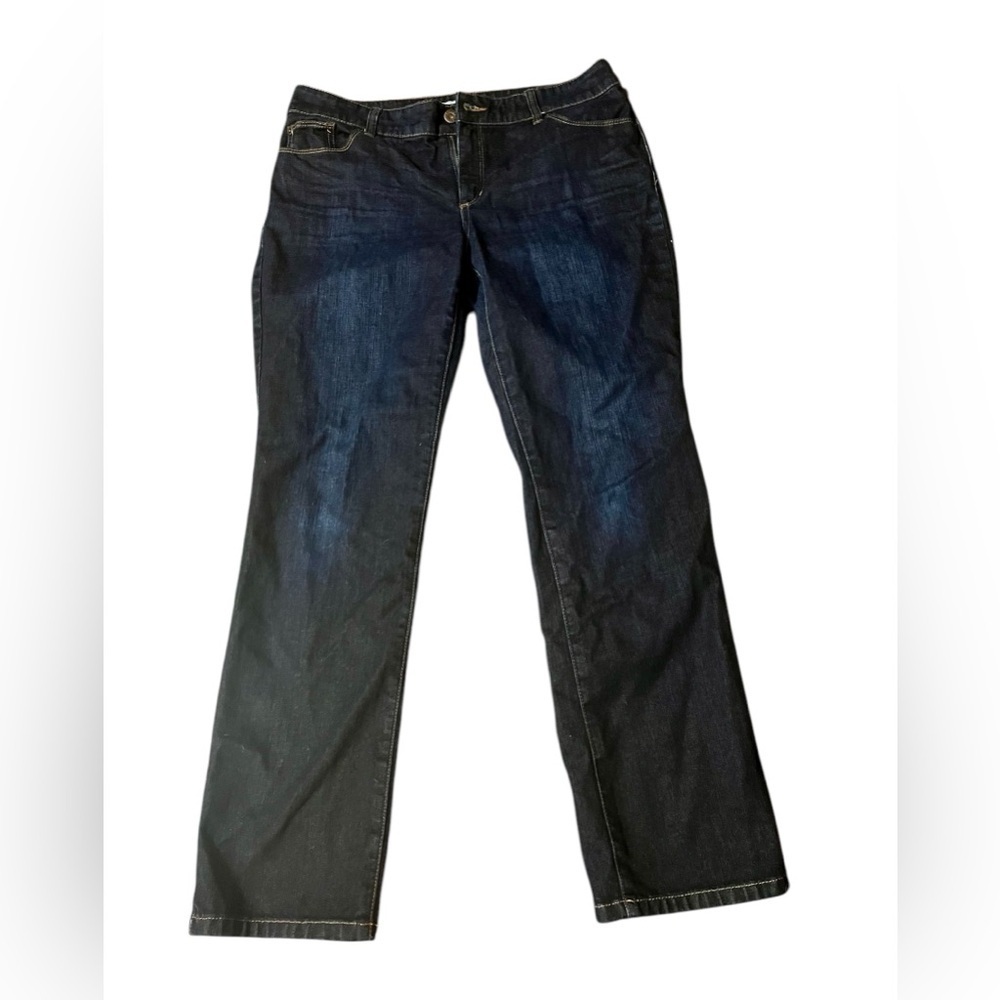 Chicos Platinum Denim Jeans 5 Pockets-Embroidered Back Pockets Size 15 Short
